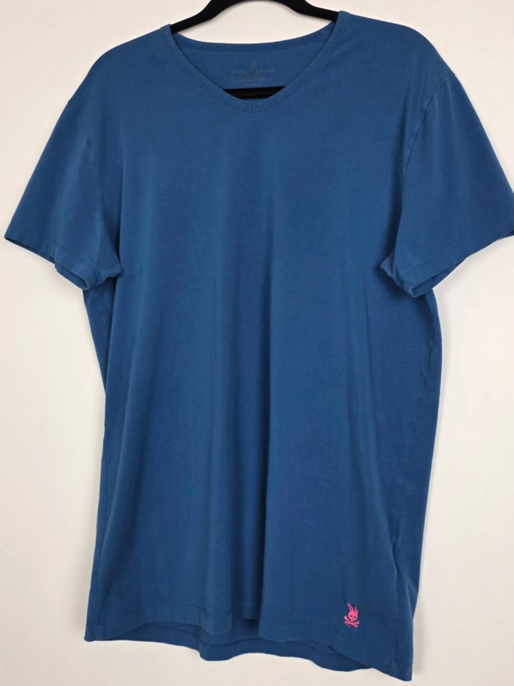 Psycho Bunny Cotton Blend Stretch V Neck Mens Large Short Sleeve Blue T Shirt